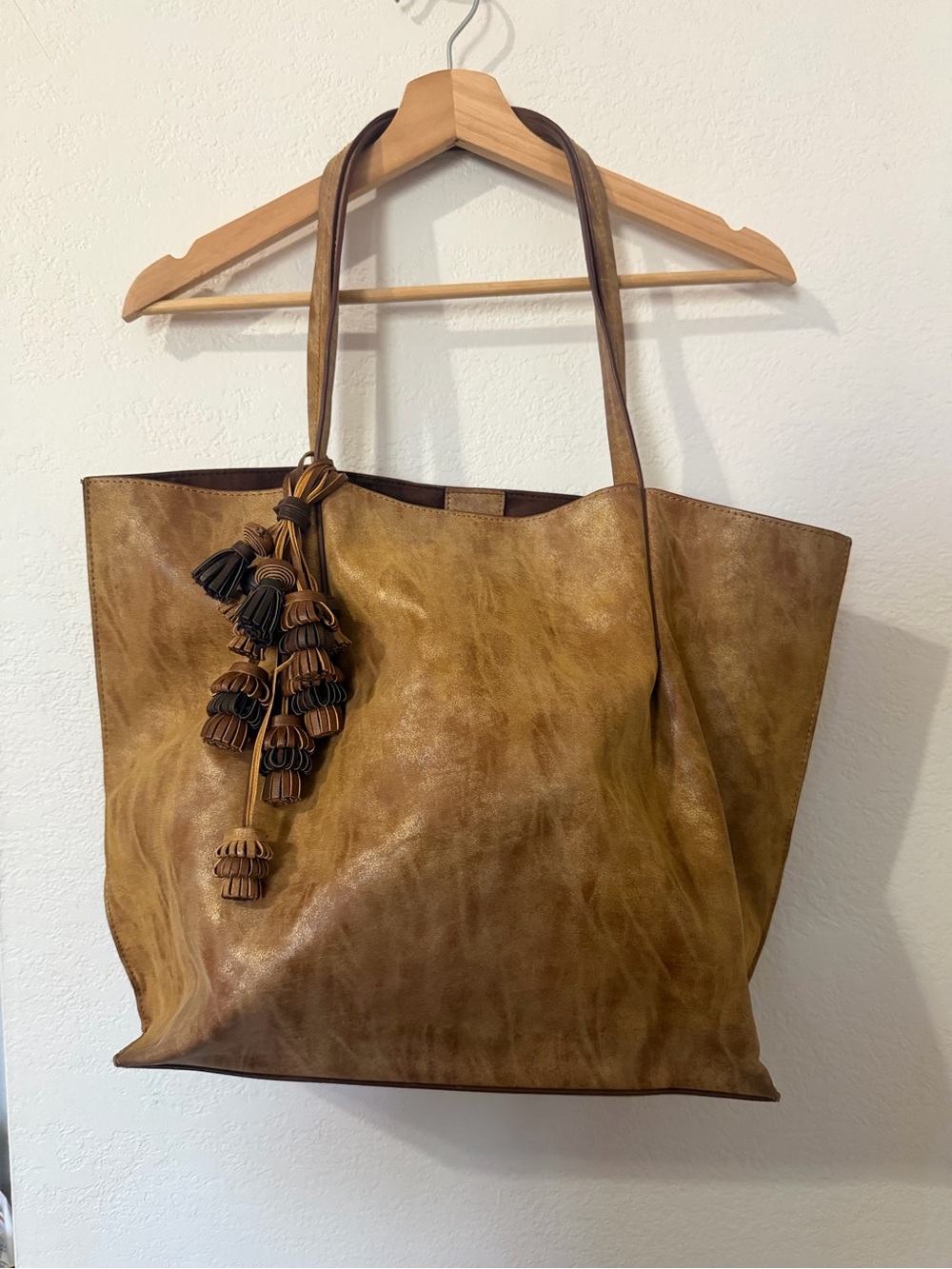 Steven by Steve Madde Premium Brown Faux Leather Tote Bag with Tassel Accent
